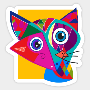 Funny Fox - Cool Colorful Funky Geometric Cute Animal Design Sticker